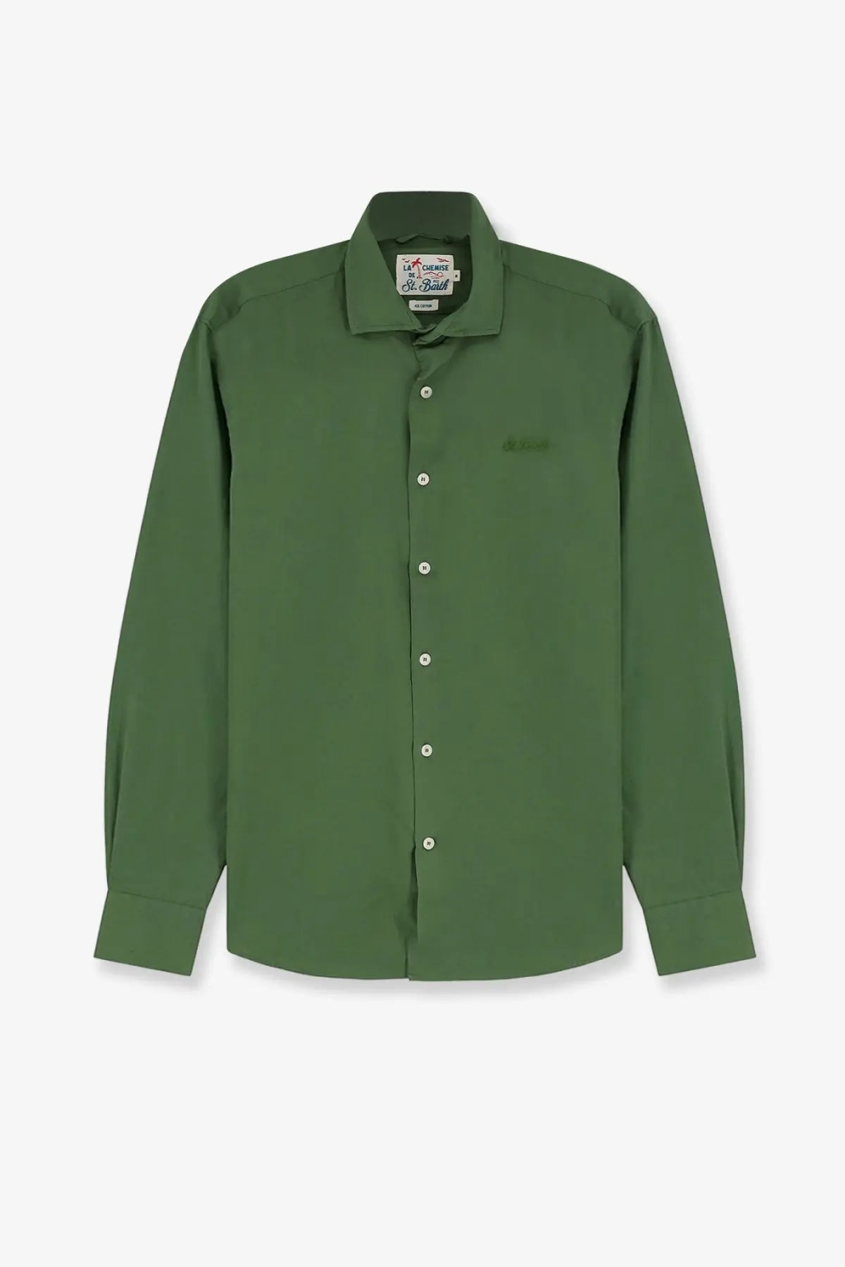 Dark green long-sleeved military ice cotton shirt by mc2 saint barth with classic collar and subtle stitching details