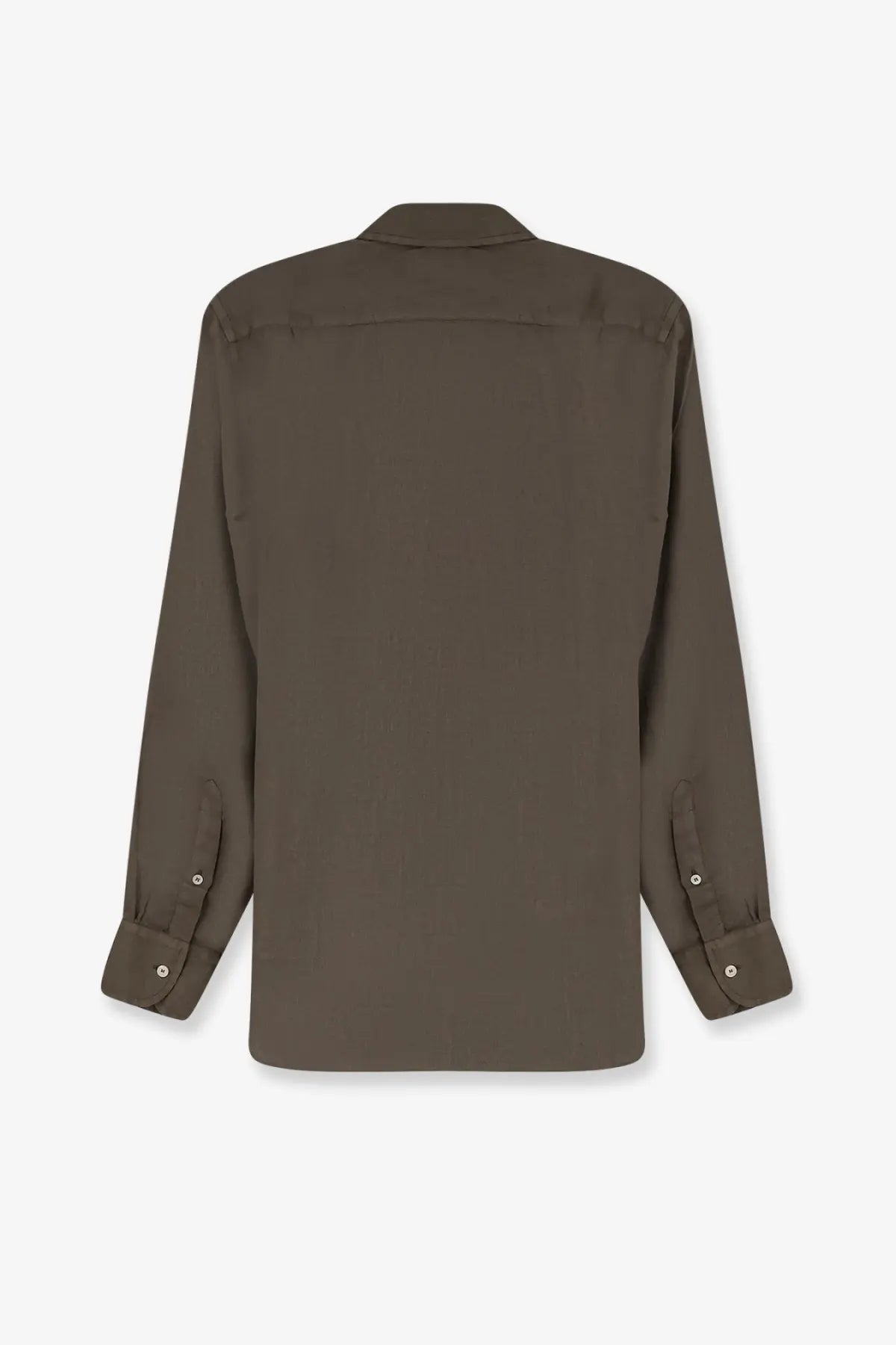Mc2 Saint Barth men’s olive green linen shirt with long sleeves classic collar and button-down front