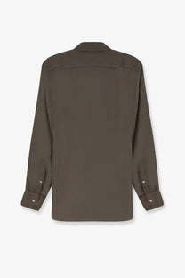 Mc2 Saint Barth men’s olive green linen shirt with long sleeves classic collar and button-down front