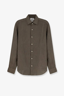 Mc2 Saint Barth men’s olive-green linen shirt with classic collar and subtle texture button-down style