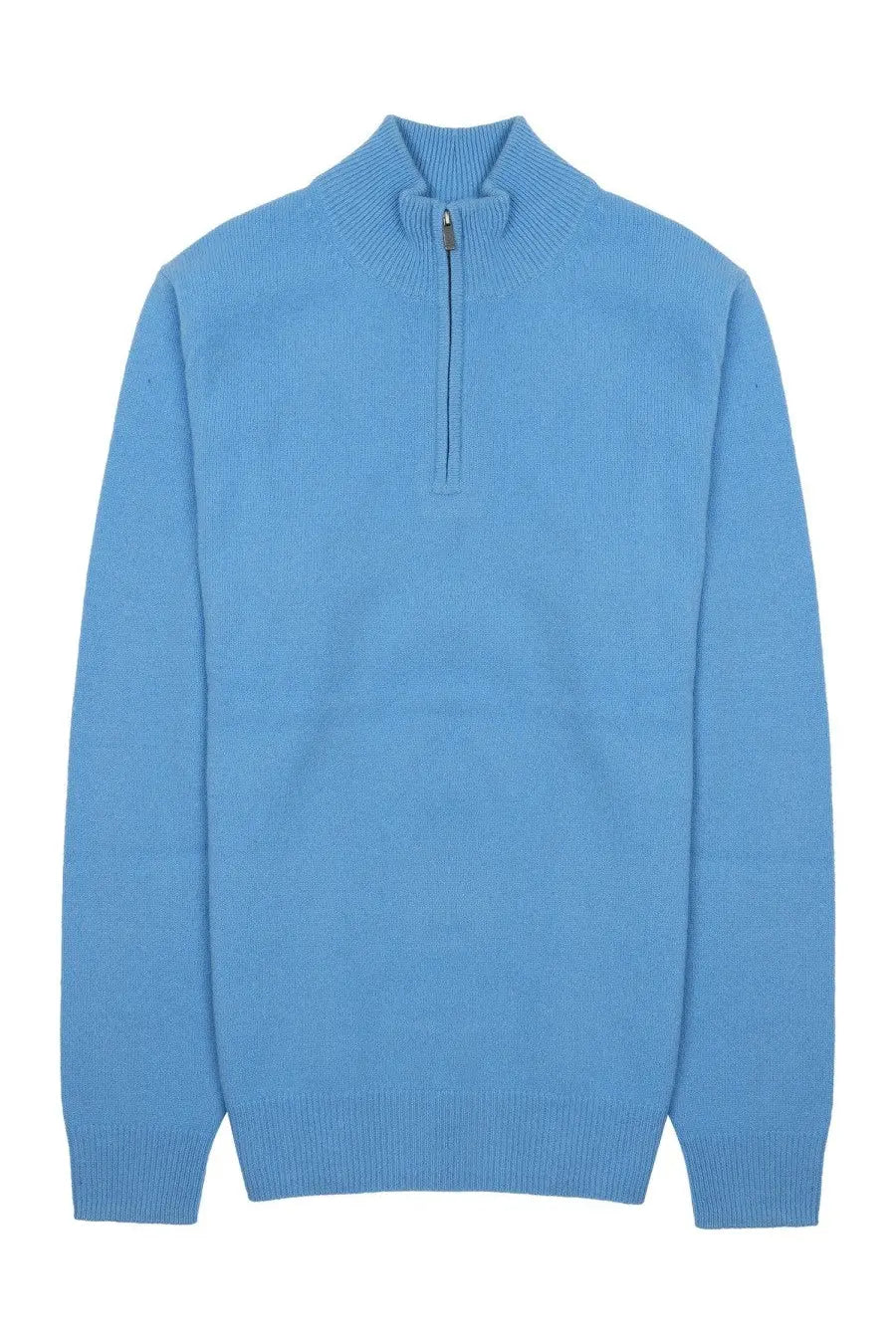 Mc2 Saint Barth men’s light blue ribbed knit quarter zip sweater with metallic zipper in lana wool