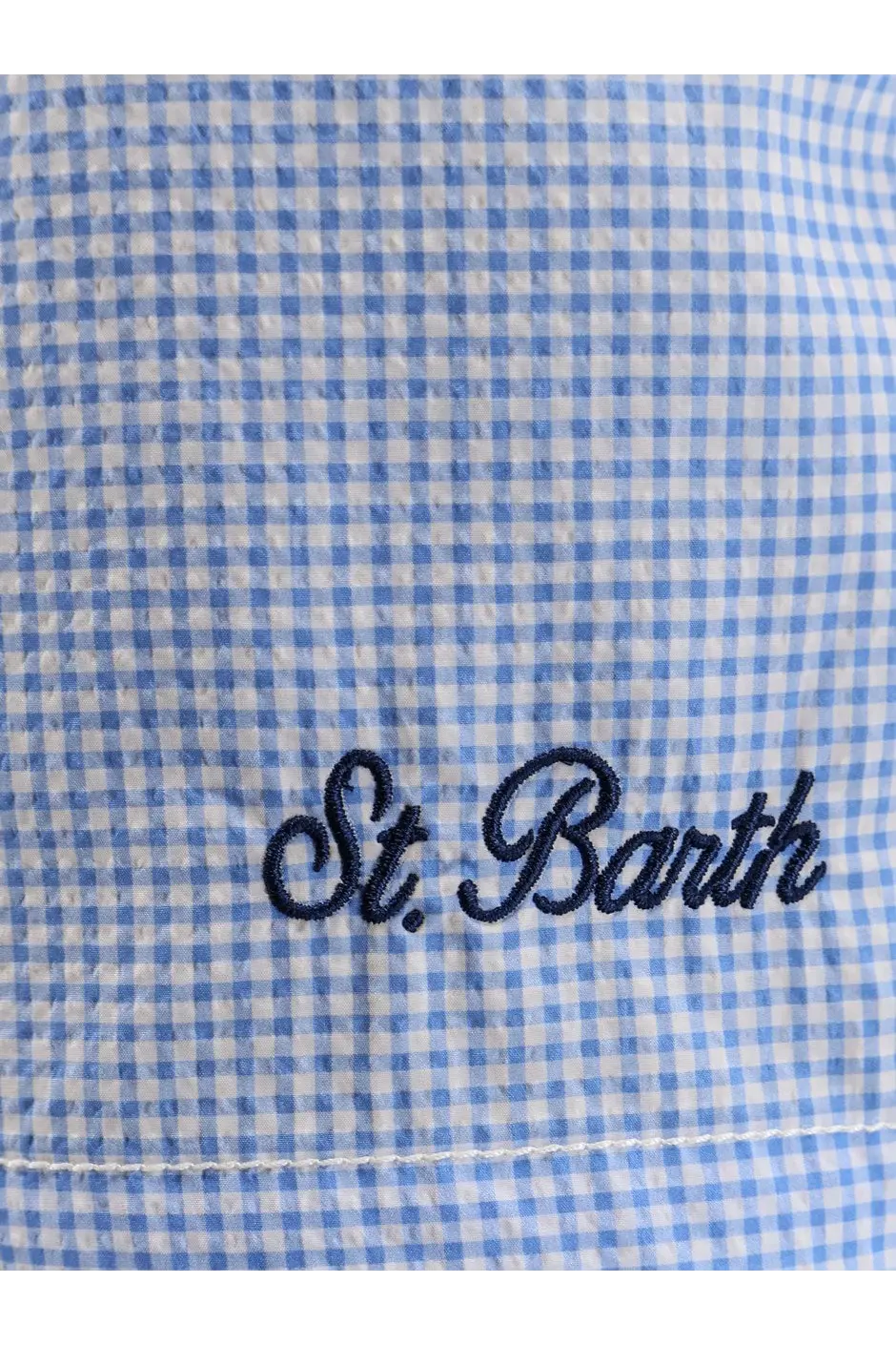 Blue and white gingham nylon blend swim boxer shorts for men by mc2 saint barth with st detail