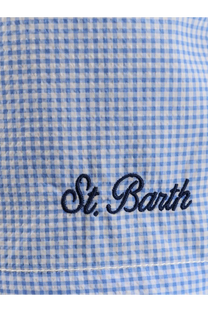 Blue and white gingham nylon blend swim boxer shorts by Mc2 Saint Barth with st logo for men