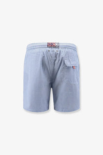 Blue and white checkered nylon blend swim boxer shorts for men by mc2 saint barth with branded waistband label