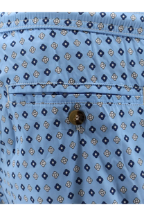 Mc2 Saint Barth men’s light blue cotton shorts with navy and white floral pattern and single button closure