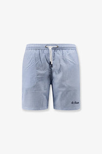 Mc2 saint barth men’s blue and white checkered nylon swim shorts with drawstring waistband