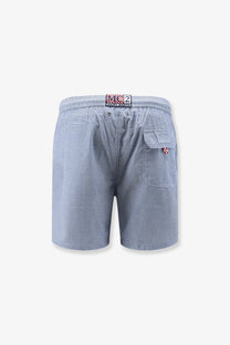 Blue and white checkered nylon swim shorts for men with branded waistband label by mc2 saint barth