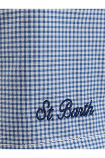 Blue and white gingham nylon swim shorts with st detail from mc2 saint barth for men