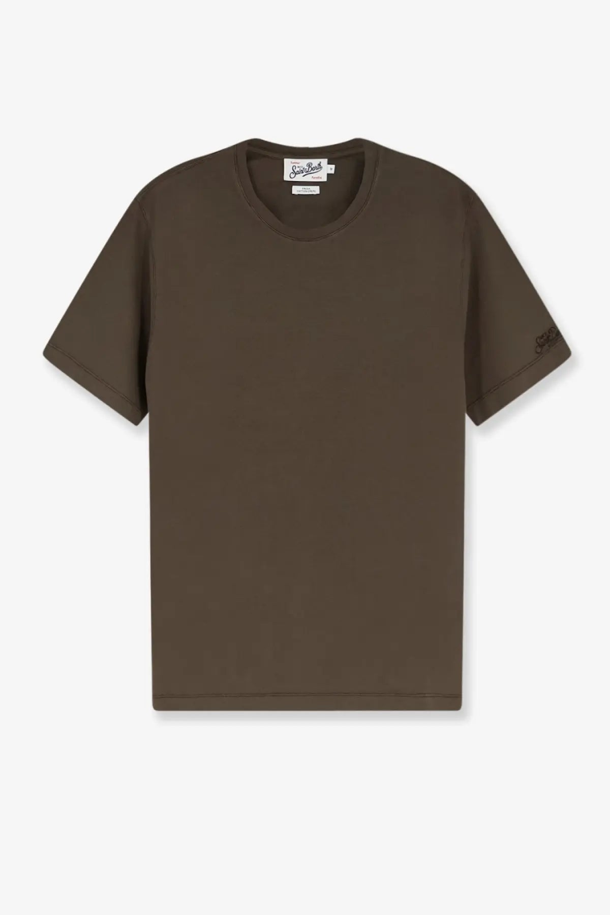 Mc2 Saint Barth men’s Orson cotton shirt in olive green with a minimalist design and embroidered logo on the sleeve