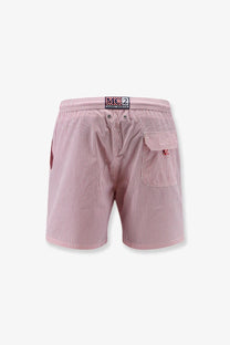 Pink and white striped cotton swim trunks for men with a branded waistband label by Mc2 Saint Barth