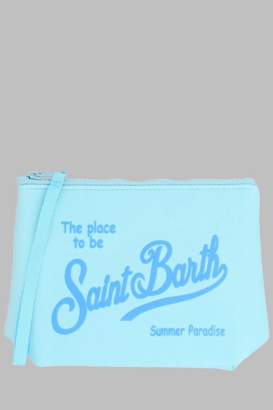 Mc2 Saint Barth men’s pochette Aline blue light blue fabric clutch with matching strap and darker blue logo