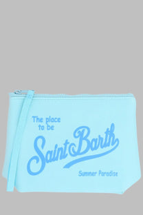 Mc2 Saint Barth men’s pochette Aline blue light blue fabric clutch with matching strap and darker blue logo