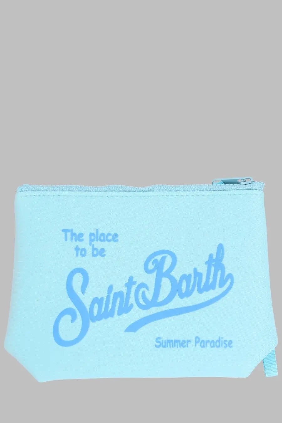 Mc2 Saint Barth men’s pochette Aline blue light blue fabric pouch with matching cursive logo and silver zipper
