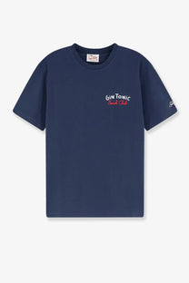Navy blue mc2 saint barth men’s portland cotton t-shirt with gin tonic beach club embroidery on the chest