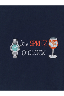 Mc2 Saint Barth men’s Portofino dark blue cotton t-shirt with embroidered watch orange spritz cocktail design and text