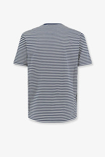 Mc2 Saint Barth men’s Portofino cotton shirt blue with navy and white horizontal stripes short-sleeved design