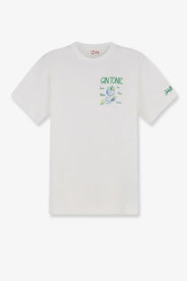 Mc2 Saint Barth men’s white cotton Portofino t-shirt with green and blue gin tonic graphic and illustrations