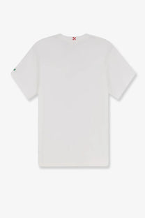 Mc2 Saint Barth men’s Portofino white cotton t-shirt with subtle red and black checkered logo at the neckline