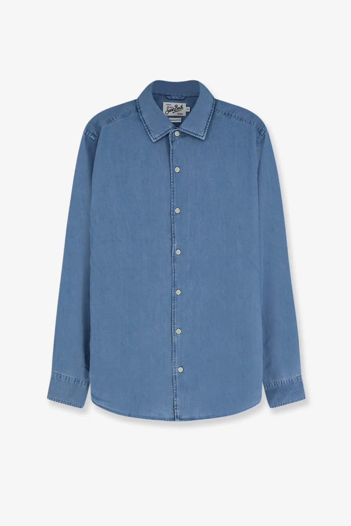 Mc2 Saint Barth men’s raphael light denim shirt blue with classic button-up design crisp collar and stitched cuffs