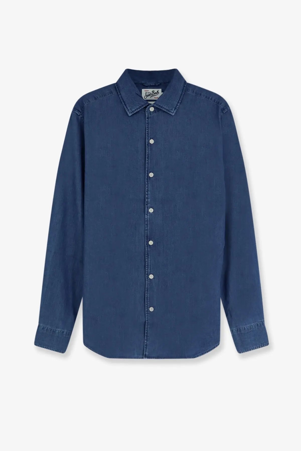 Mc2 Saint Barth men’s raphael navy blue long-sleeved button-up shirt with classic collar and white buttons