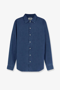Mc2 Saint Barth men’s raphael navy blue long-sleeved button-up shirt with classic collar and white buttons