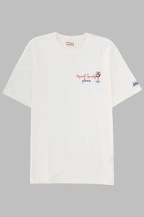 Mc2 Saint Barth men’s white cotton t-shirt with embroidered aperol spritz please text and wine glass graphic