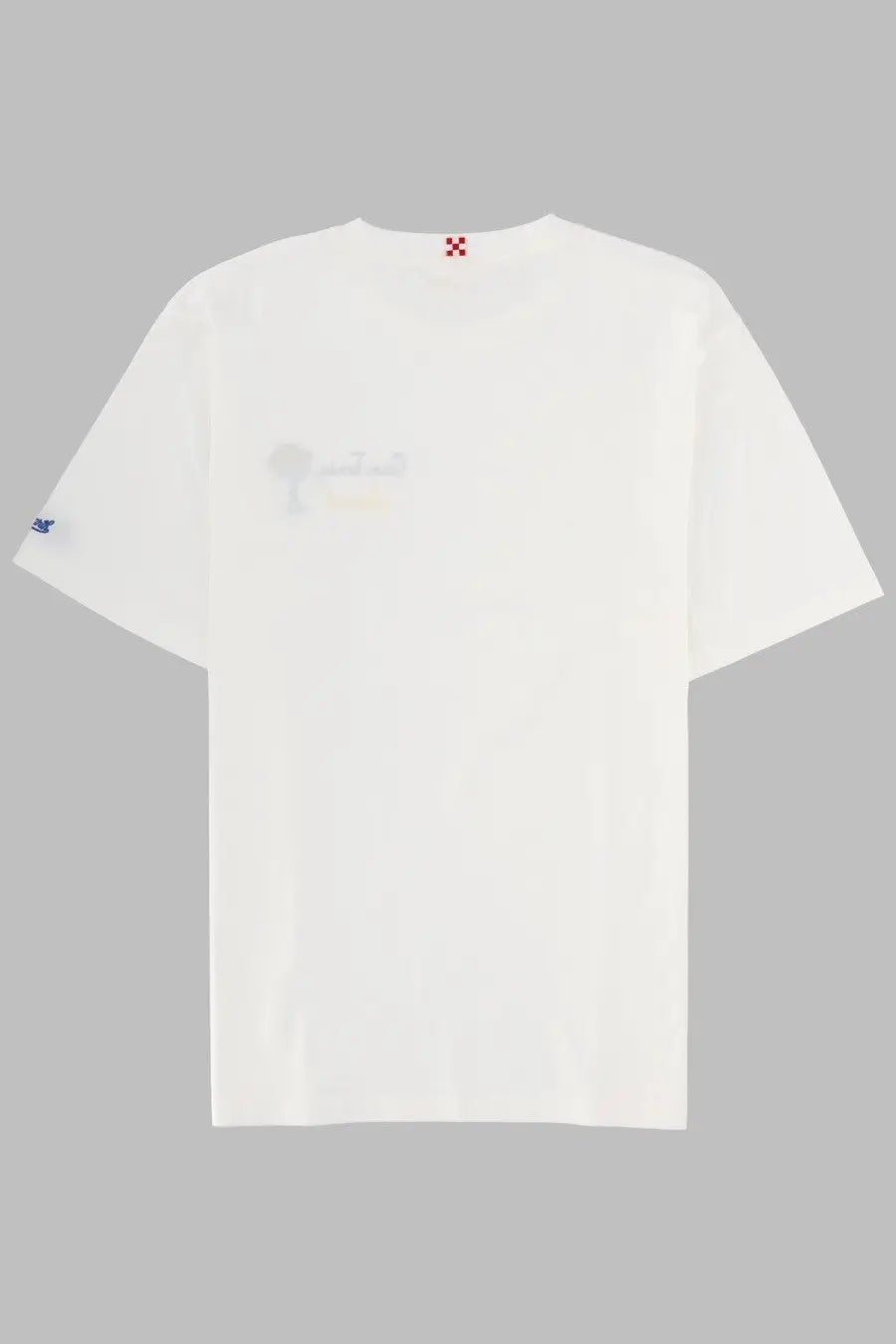 Mc2 Saint Barth men’s white cotton t-shirt with subtle faded graphic on chest and small logo patch near collar