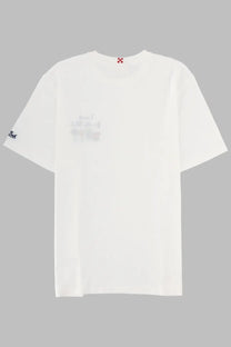 Mc2 Saint Barth men’s white cotton t-shirt with subtle faded chest graphic and small embroidered logo on left sleeve