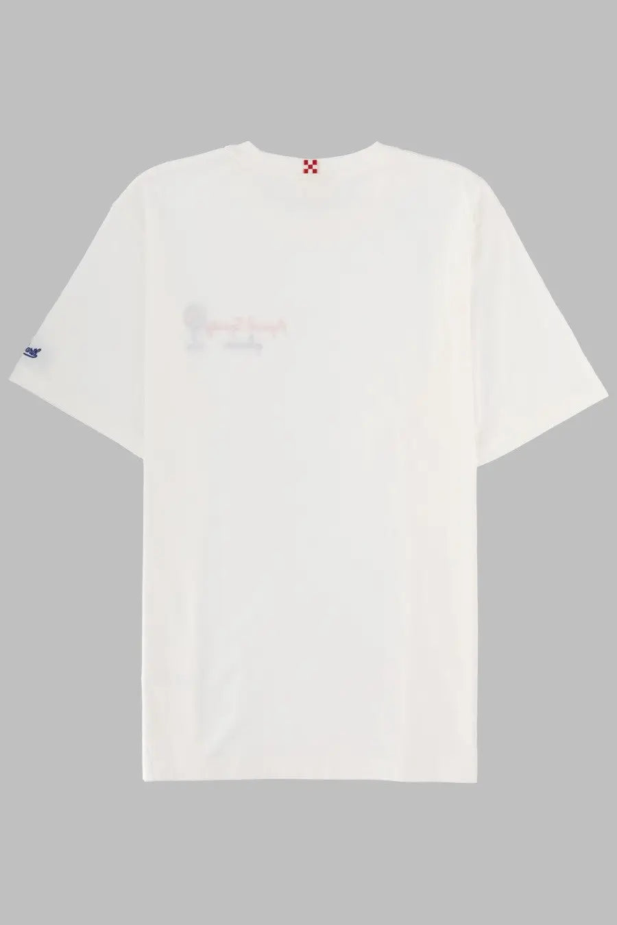 Mc2 Saint Barth men’s white cotton t-shirt with subtle faded chest graphic and small embroidered logo on left sleeve