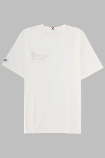 Mc2 Saint Barth men’s white cotton t-shirt with subtle faded chest graphic and small embroidered logo on left sleeve