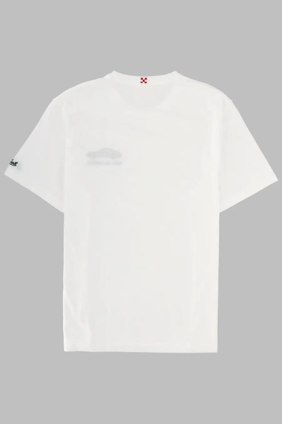Mc2 Saint Barth men’s white cotton t-shirt with subtle gray chest graphic and small red logo at neckline