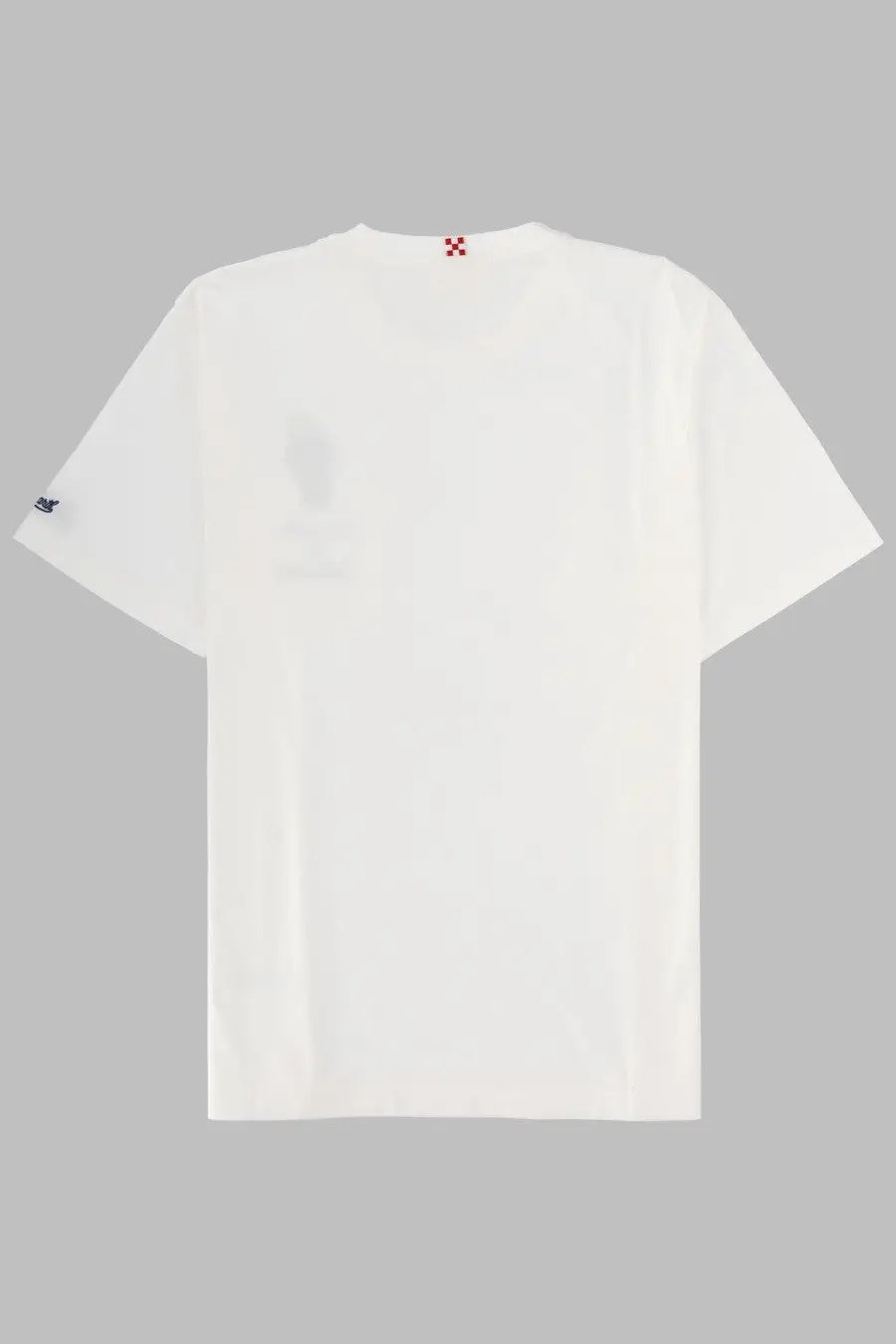Mc2 saint barth men’s white cotton t-shirt with subtle red and black logo details on collar and sleeve