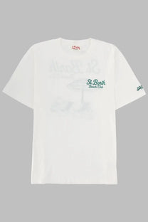 White cotton t-shirt by mc2 saint barth featuring green st print on the front