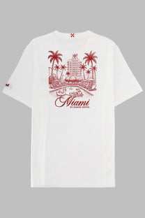 Mc2 Saint Barth men’s white short-sleeved t-shirt with red Miami St. graphic printed on front