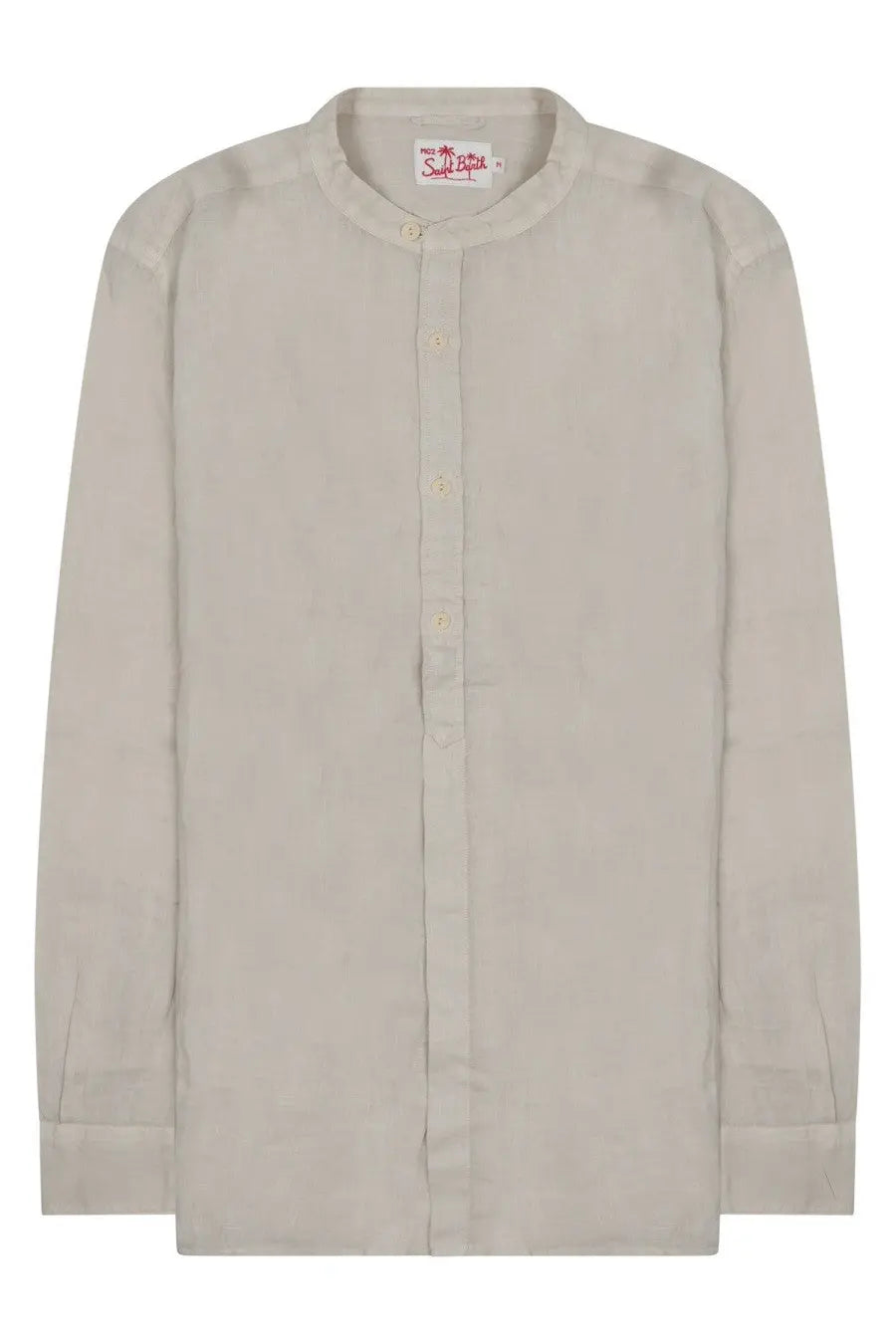 Mc2 Saint Barth men’s shirt Naxos beige long-sleeved button-up with mandarin collar and vertical stitching details