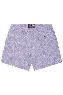 Mc2 Saint Barth men’s swimsuit in light purple with subtle all-over print and elastic waistband swim trunks