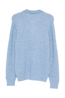 Light blue heathered knit cardigan with classic collar and ribbed cuffs in mC2 Saint Barth men’s wool polo shirt blue style