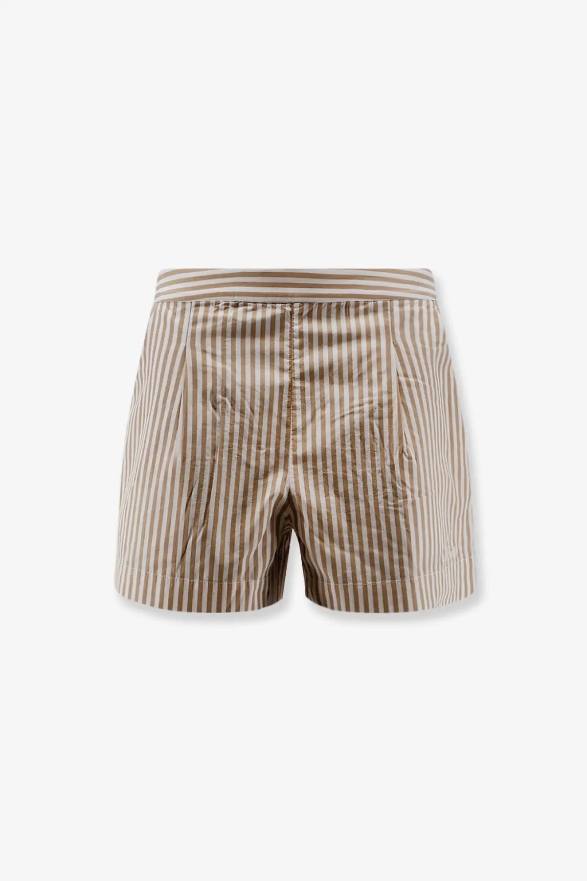 Mc2 saint barth women’s amani cotton bermuda shorts in beige and white vertical stripes with elastic waistband