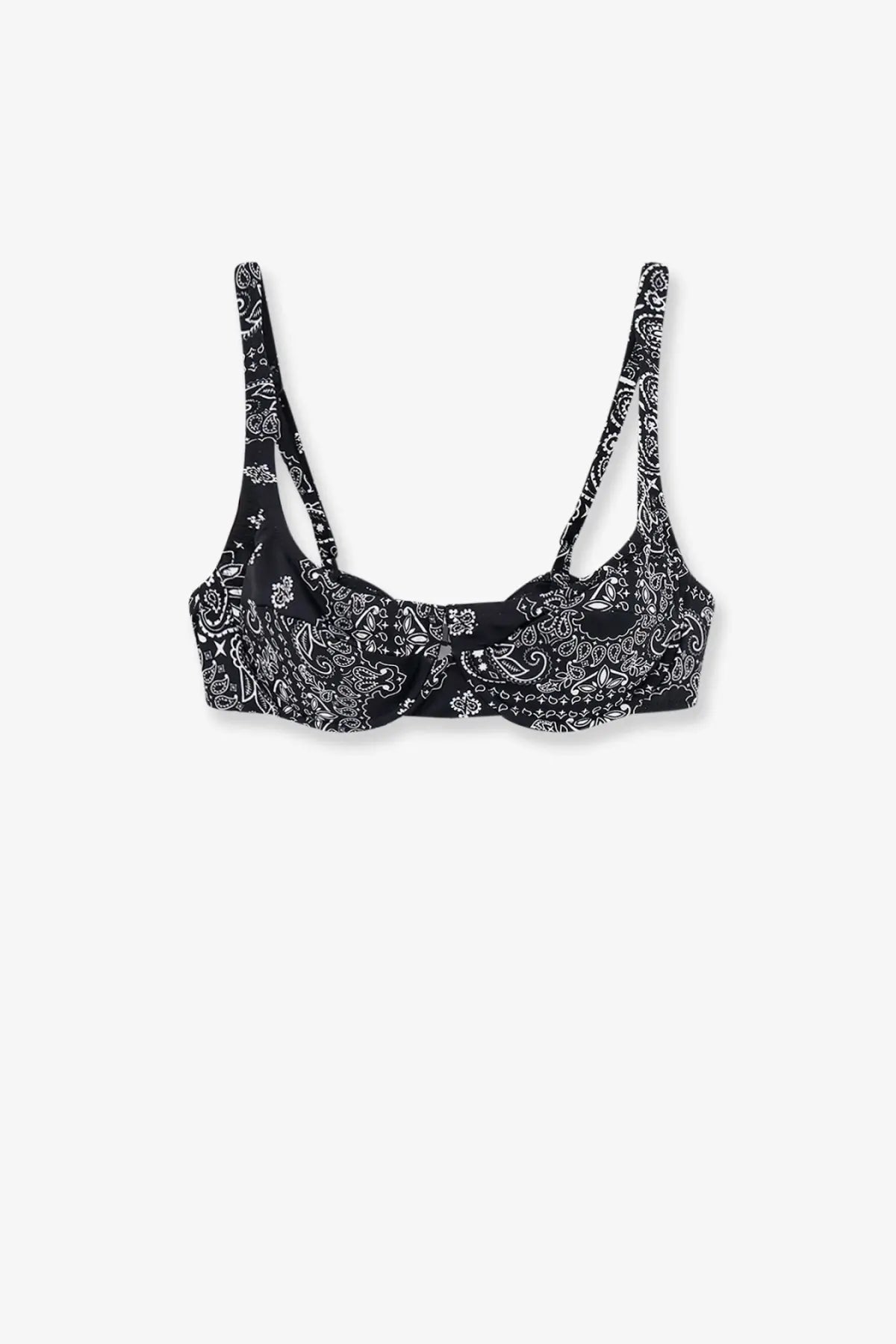 Mc2 Saint Barth women’s amira black and white paisley nylon bandeau bikini top with thin straps