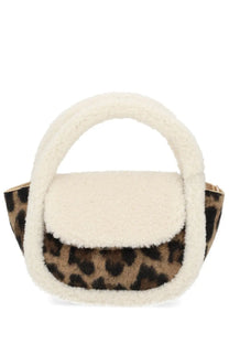Mc2 Saint Barth women’s bag Gilda mutton pattern with white shearling top and handle and leopard print body