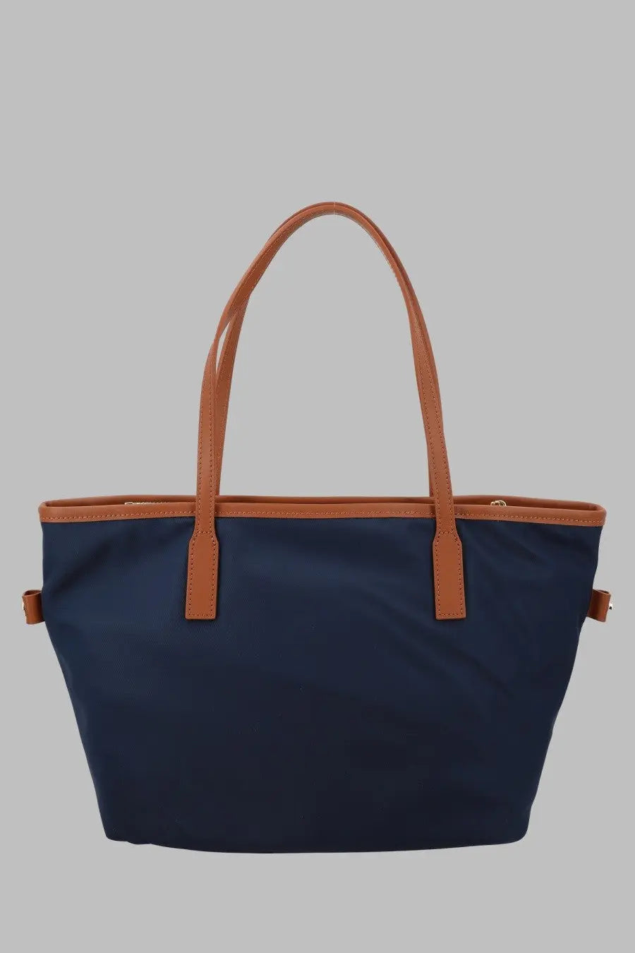 Navy blue and tan leather-trimmed Mc2 Saint Barth women’s borsa city medium tote bag with sleek modern design in nylon