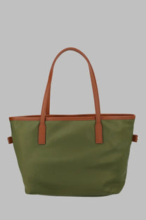 Olive green canvas tote bag with tan leather handles and trim m2 saint barth womens borsa city medium nylon green