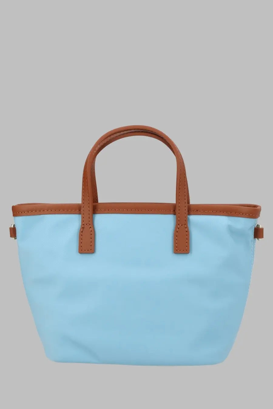 Light blue canvas tote bag with brown leather handles and trim from mc2 saint barth womens borsa city in nylon blue