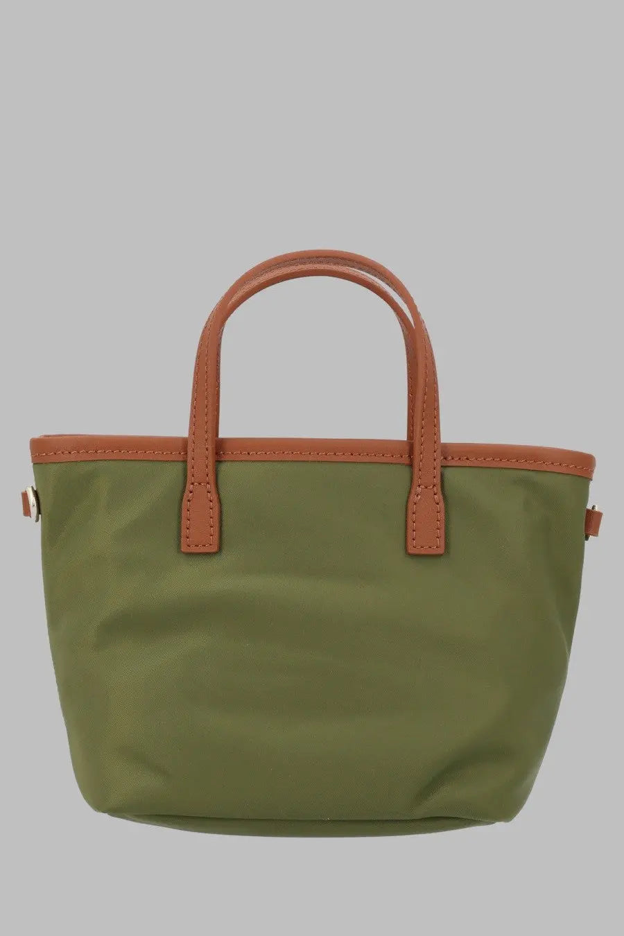 Olive green nylon tote bag with tan leather handles and trim by mc2 saint barth womens borsa city in nylon green