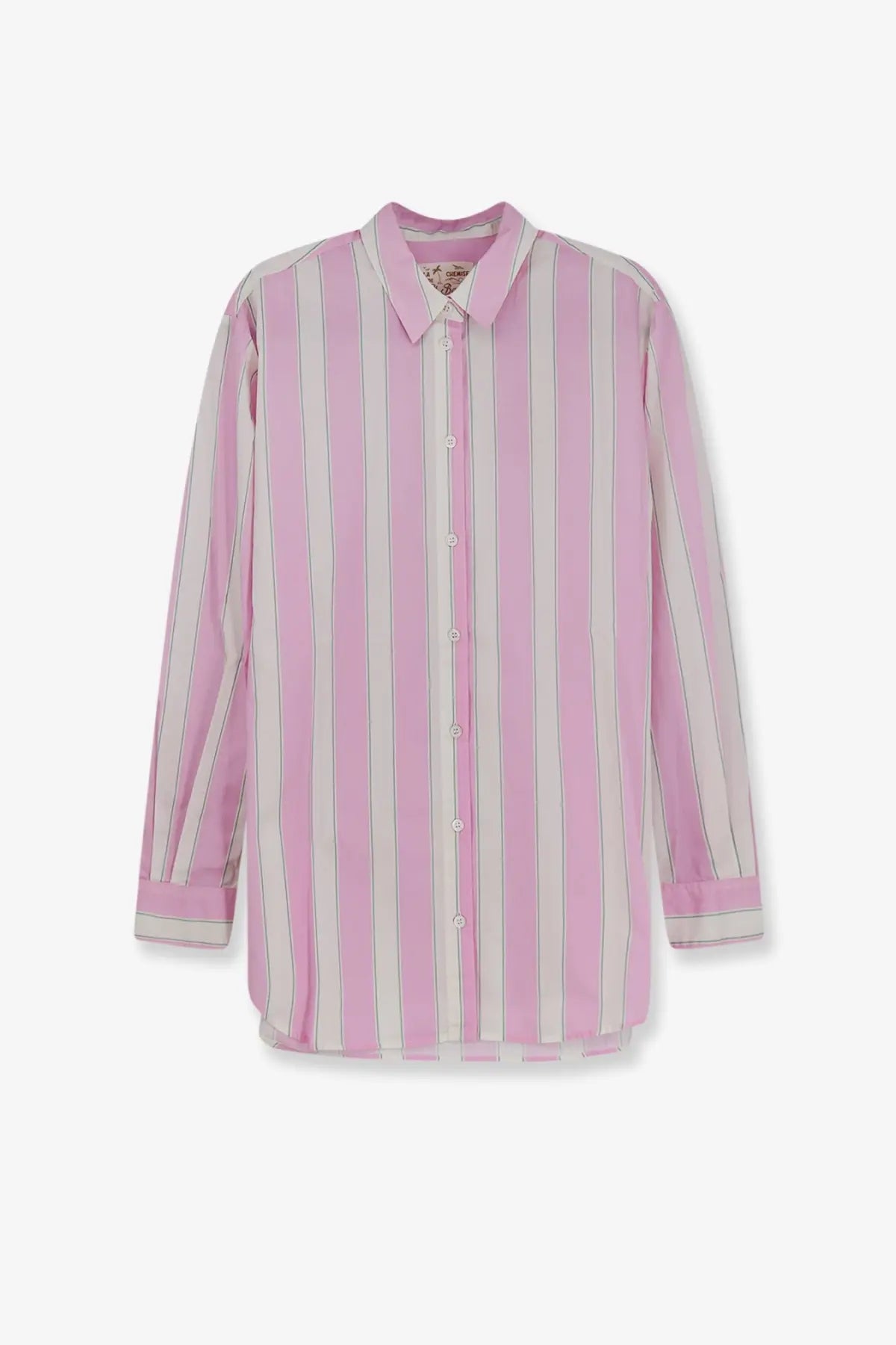 Mc2 Saint Barth women’s Brigitte striped cotton shirt in soft pink and white with long sleeves and a classic collar