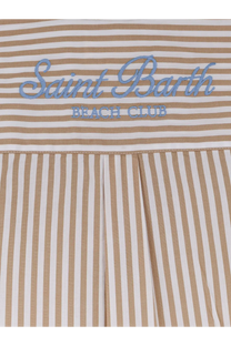 Beige and white striped cotton dress with saint barth beach club embroidery by mc2 saint barth womens brigitte shirt