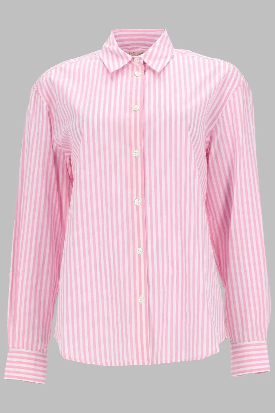 Mc2 Saint Barth women’s camicia righe blue pink and white vertically striped long-sleeved button-up shirt with classic collar