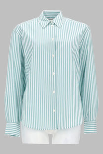 Mc2 Saint Barth women’s camicia righe green button-up shirt with mint green and white vertical stripes and classic collar