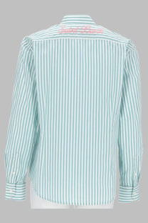 Mc2 Saint Barth women’s camicia righe green long-sleeved mint green and white striped shirt with pink saint marc embroidery