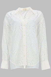 Mc2 Saint Barth women’s camicia white eyelet blouse with classic collar and button-down front in sangallo fabric